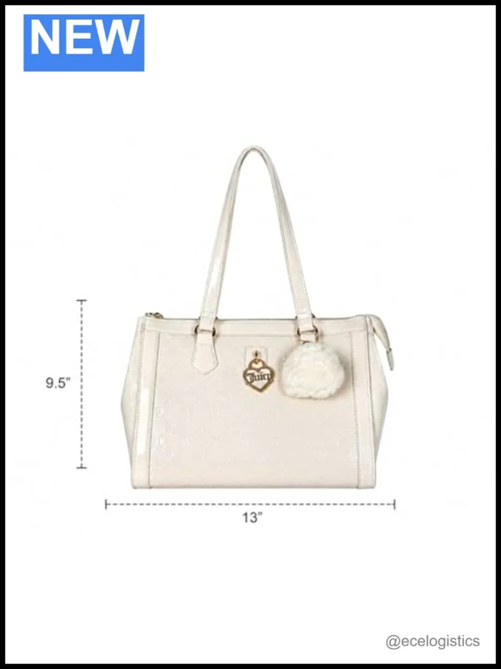 Embossed Faux Leather Satchel Shoulder Bag with Faux Fur Charm